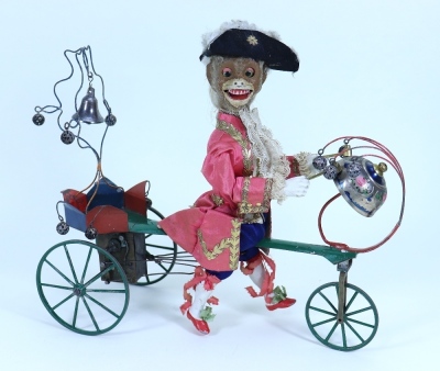 Rare all original boxed Gustave Vichy clockwork bell ringing monkey on tricycle, French circa 1885, - 2