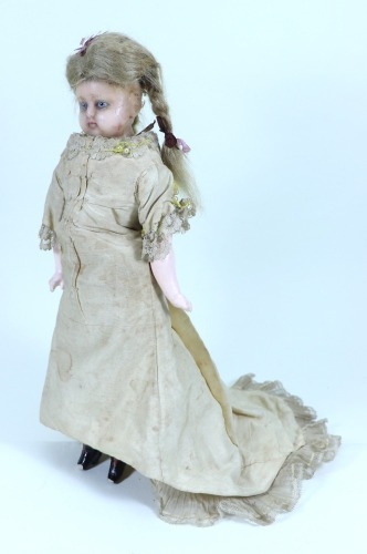 A wax over composition shoulder head Lady doll in original clothes, German circa 1870,