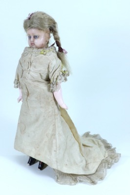 A wax over composition shoulder head Lady doll in original clothes, German circa 1870,