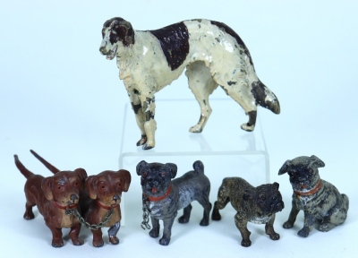 Cold painted bronze and painted lead miniature dogs, Austrian and German early 20th century,