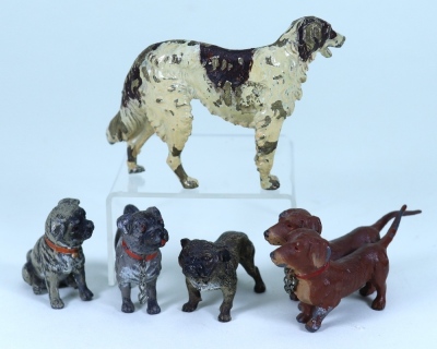 Cold painted bronze and painted lead miniature dogs, Austrian and German early 20th century, - 2