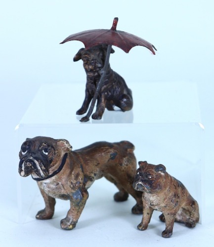 Three lead painted miniature dogs, German 1920s,