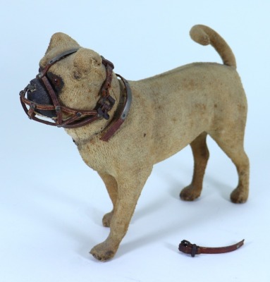 A flocked toy pug, German circa 1890, - 2