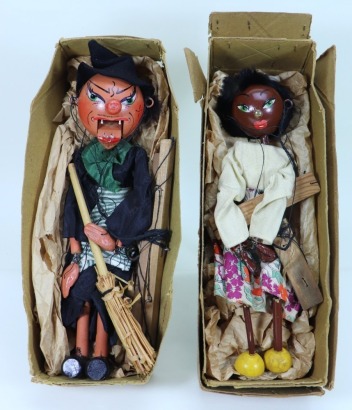 Two early Pelham Puppets Witch and Black girl,