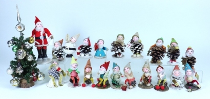 Father Christmas and Elf Christmas decorations, Japanese 1950s/60s,