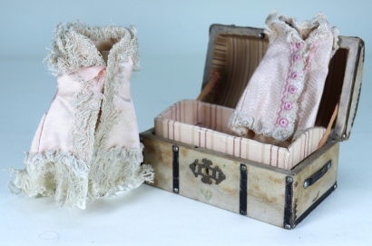 A very sweet miniature trunk and clothes for mignonette doll,