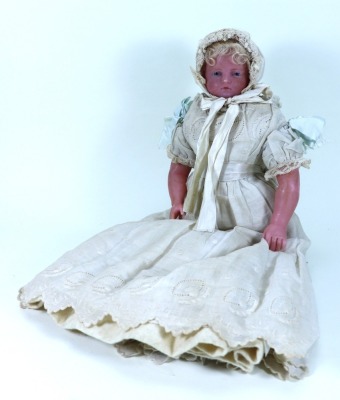 A good Pierotti poured wax shoulder head doll in original clothes, English circa 1860,