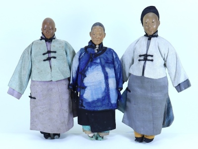 Three carved wooden Door of Hope Mission Dolls, Chinese circa 1910,