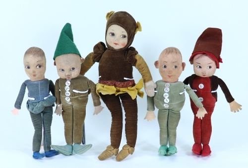 Four Norah Wellings cloth dolls, English 1930s,