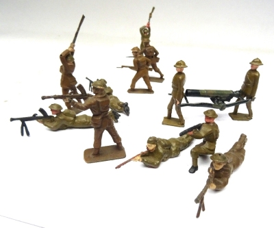 Crescent, Timpo and Hill WWII khaki British Infantry with 1930s hand carried cannon - 3