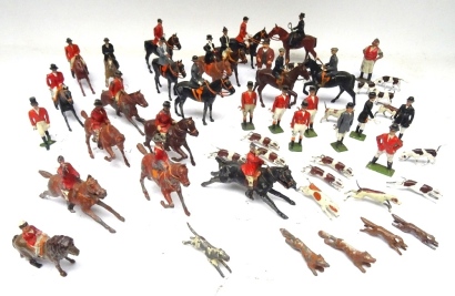 Britains Hunting Series including RARE 623 Huntswoman with RARE Kew Huntspeople