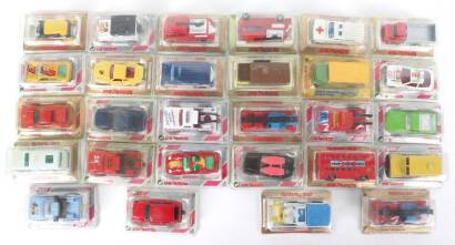 Twenty eight Majorette cars and commercial vehicles in blister packs