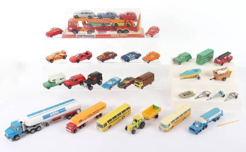 Scarce Majorette boxed car transporter and five cars in blister pack