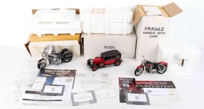 Three Franklin Mint boxed models, including 1957 Harley Davidson XC sportster motorcycle
