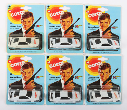 Scarce Six Corgi Juniors E-60 with James Bond Roger Moore silhouette “ The Spy Who Loved Me” Lotus Esprit, in trade outer card box