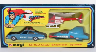 Corgi Toys Superman Gift Set 21 contains 260 City of Metropolis Police Car, 265 Supermobile and 929 Daily Planet Helicopter