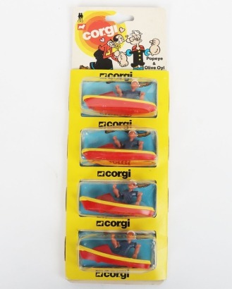 Four Corgi Juniors E67 Popeyes Tugboat with yellow 56105 card sleeve