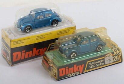 Two Dinky 129 Volkswagen 1300 Sedan Beetles