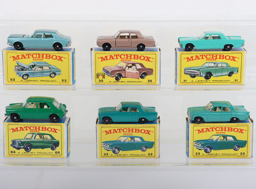 Six Matchbox Lesney Regular wheels