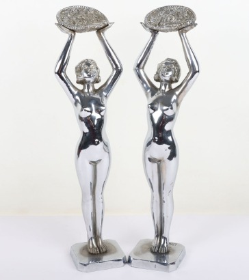 A pair of Art Deco chromed Limousin Female figures