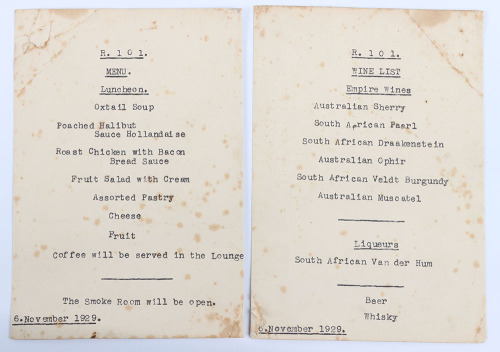 2x Airship R.101 Menu Cards