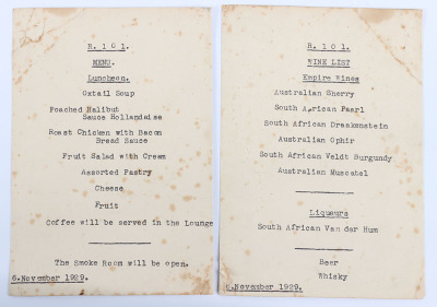 2x Airship R.101 Menu Cards