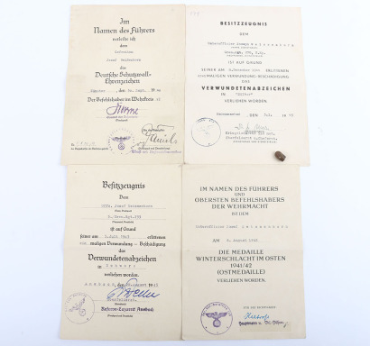 WW2 German Award Document Grouping to Uffz. Josef Weissenborn