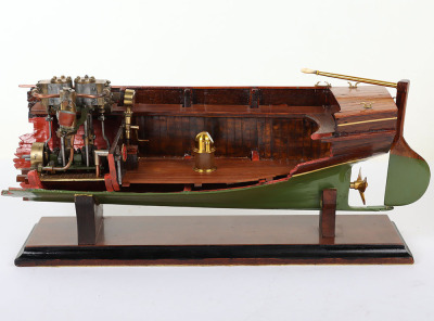 A high quality cutaway model Clinker wooden boat with twin cylinder engine - 2