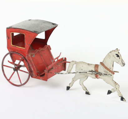 Tinplate horse drawn Hanson cab, French circa 1890