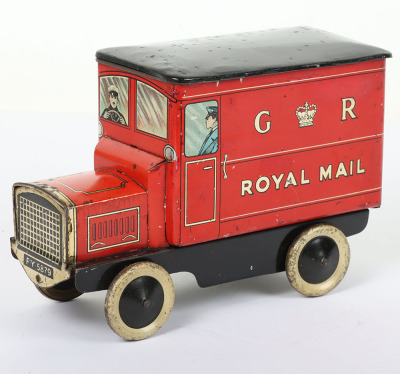 Scarce tinplate W & R Jacob & Co Ltd Royal Mail motor van biscuit tin, 1920s - 2
