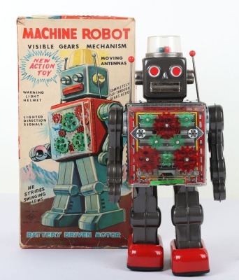 Boxed SH Horikawa battery operate tinplate Machine Robot, Japanese 1960s