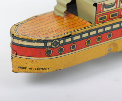 Scarce boxed CKO Kellermann clockwork tinplate ship with circling Monoplanes carpet toy 226/7, German 1920s - 6