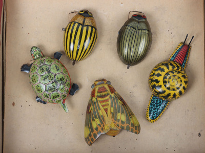 Rare boxed Animate Toys tinplate Nature Group insect penny toys, American circa 1910 - 2