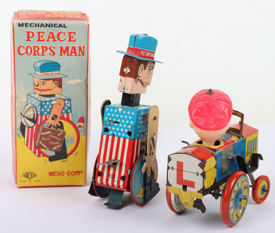 Boxed SY Toys mechanical tinplate Peace Corps Man, Travelling Sam, Japanese 1960s - 2