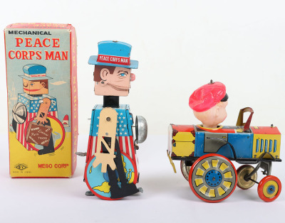 Boxed SY Toys mechanical tinplate Peace Corps Man, Travelling Sam, Japanese 1960s - 3