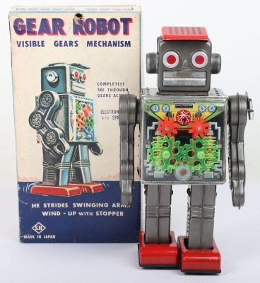 Boxed scarce SH Horikawa clockwork Gear Robot, Japanese 1960s