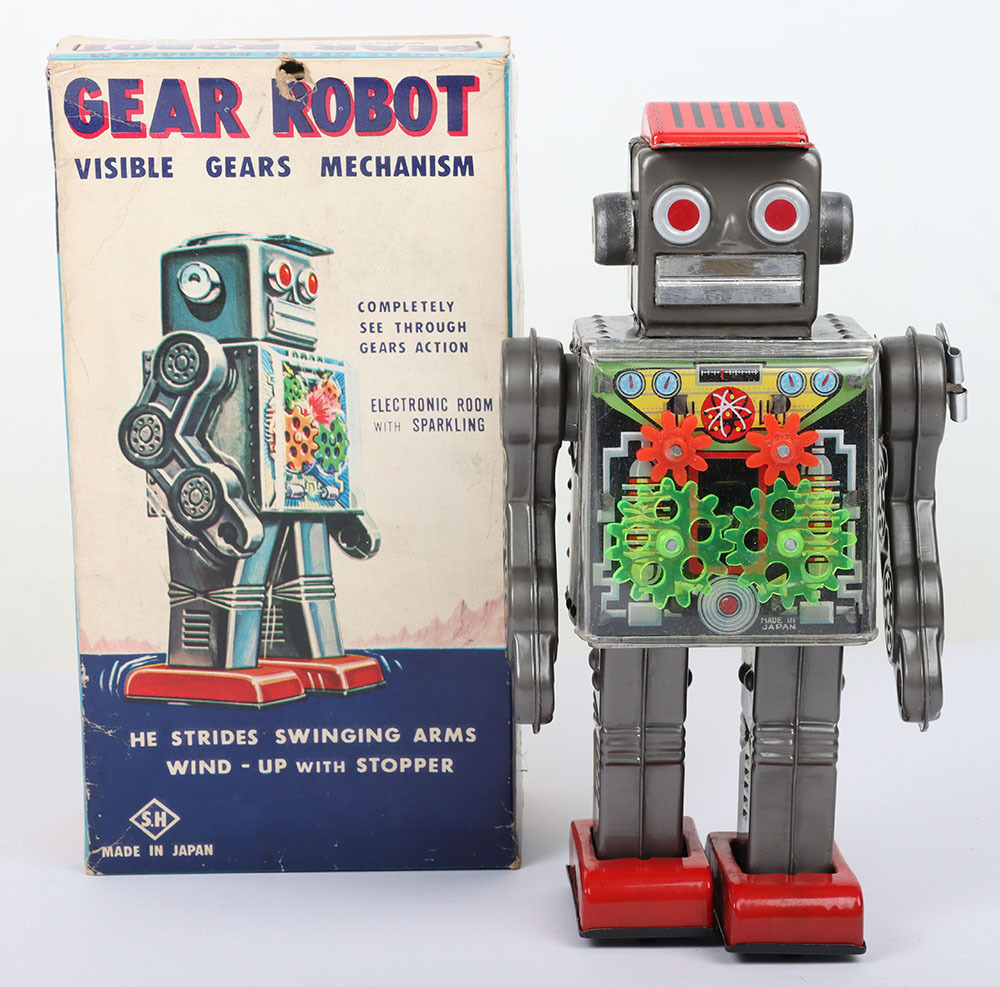 Boxed scarce SH Horikawa clockwork Gear Robot, Japanese 1960s