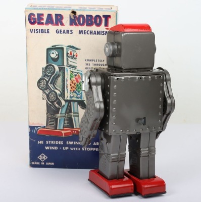 Boxed scarce SH Horikawa clockwork Gear Robot, Japanese 1960s - 4