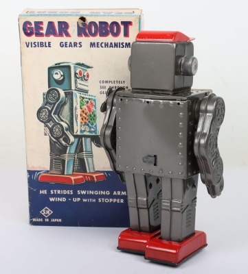 Boxed scarce SH Horikawa clockwork Gear Robot, Japanese 1960s - 5