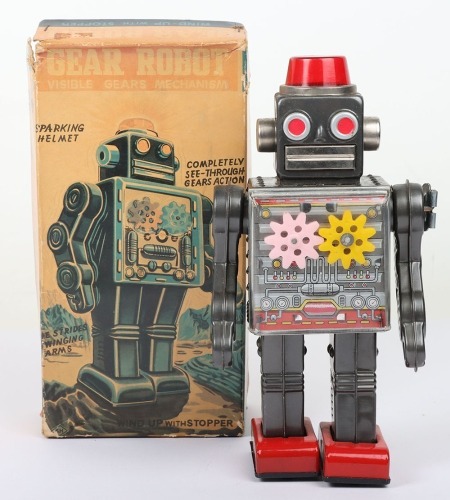 Boxed SH Horikawa clockwork Gear Robot, Japanese 1960s