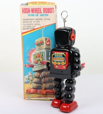 Boxed KO Yoshiya clockwork High-Wheel Robot, Japanese 1950s - 3