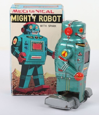 Boxed Noguchi tinplate mechanical Mighty Robot, Japanese 1960s - 4