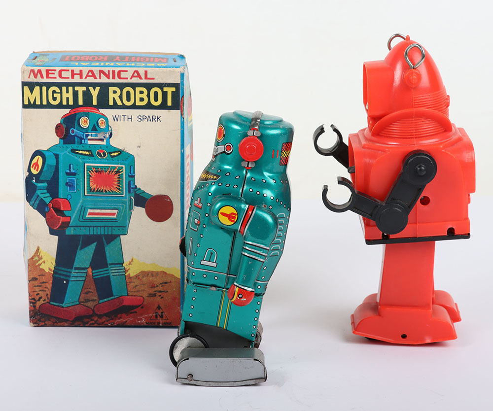 Two Robots including a boxed Noguchi tinplate mechanical Mighty Robot,  Japanese 1960s,