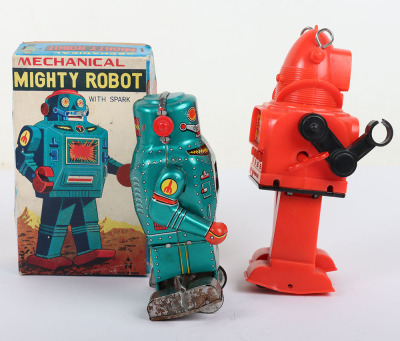 Two Robots including a boxed Noguchi tinplate mechanical Mighty Robot, Japanese 1960s, - 4