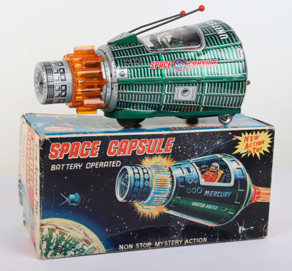 Boxed SH Horikawa battery operated tinplate Space Capsule, Japanese 1960s