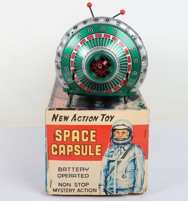 Boxed SH Horikawa battery operated tinplate Space Capsule, Japanese 1960s - 4