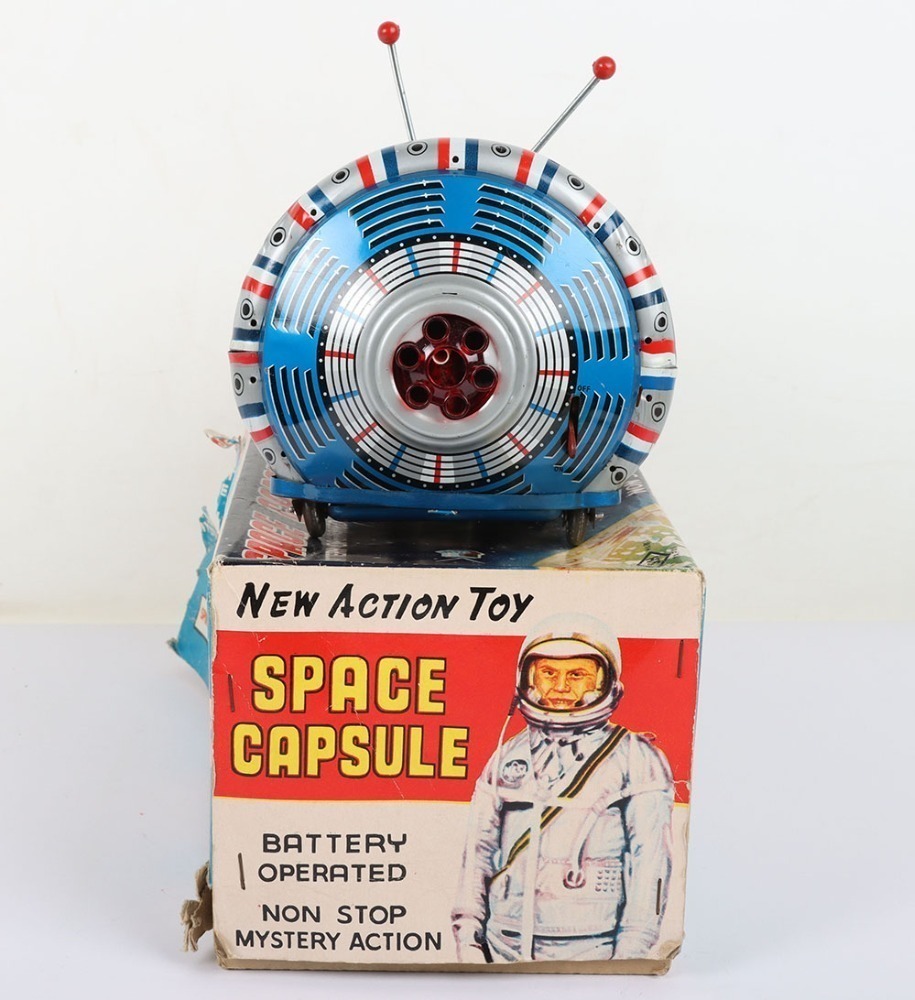 Boxed SH Horikawa battery operated tinplate Space Capsule, Japanese 1960s