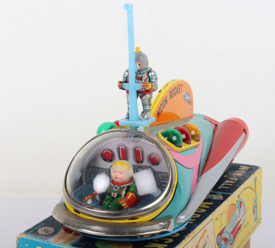 Boxed TM Masudaya battery operated Moon Rocket, Japanese 1950s - 3