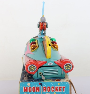 Boxed TM Masudaya battery operated Moon Rocket, Japanese 1950s - 4