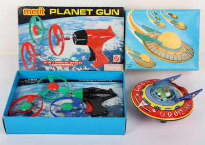 Boxed Ne-Kur friction driven tinplate flying saucer, Turkey circa 1970